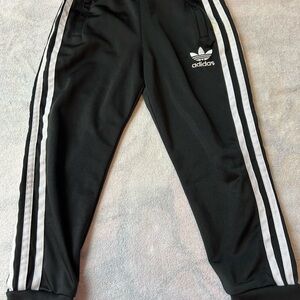 Adidas Kids Black Joggers with White Stripes